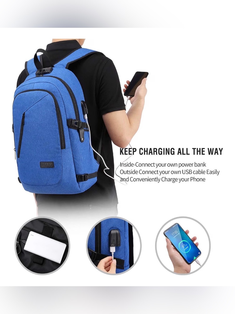 WENIG Durable Laptop Backpack Anti-Theft Bag with USB Charging Port and Lock